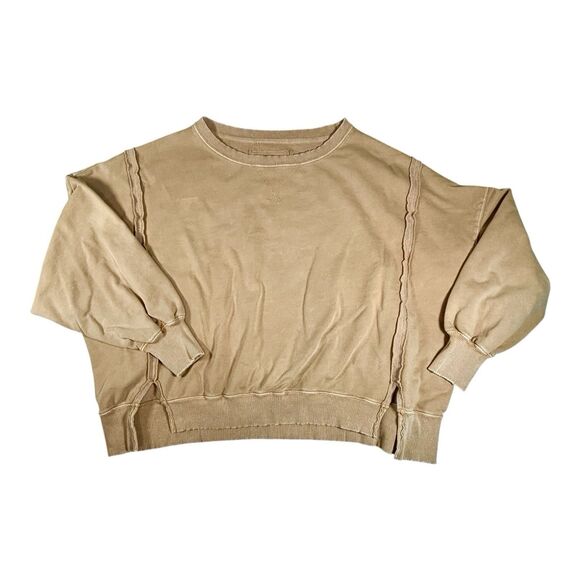 American Eagle Big Hugs Lived In Sweatshirt Oversized M Tan Boxy Baggy Comfy - Picture 1 of 10